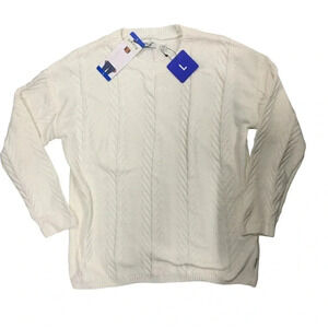 NWT ORVIS‎ Sweater Womens Large Chenille Textured Knit Rib Trim Pullover Cream